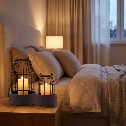 Mumufy Modern Rustic Farmhouse Candle Lantern Set of 5 (Candles are Not Included), Decorative Lanterns for Living Room Table Centerpieces Fireplace Mantle Modern Home Decor(Small,Black, Brown)