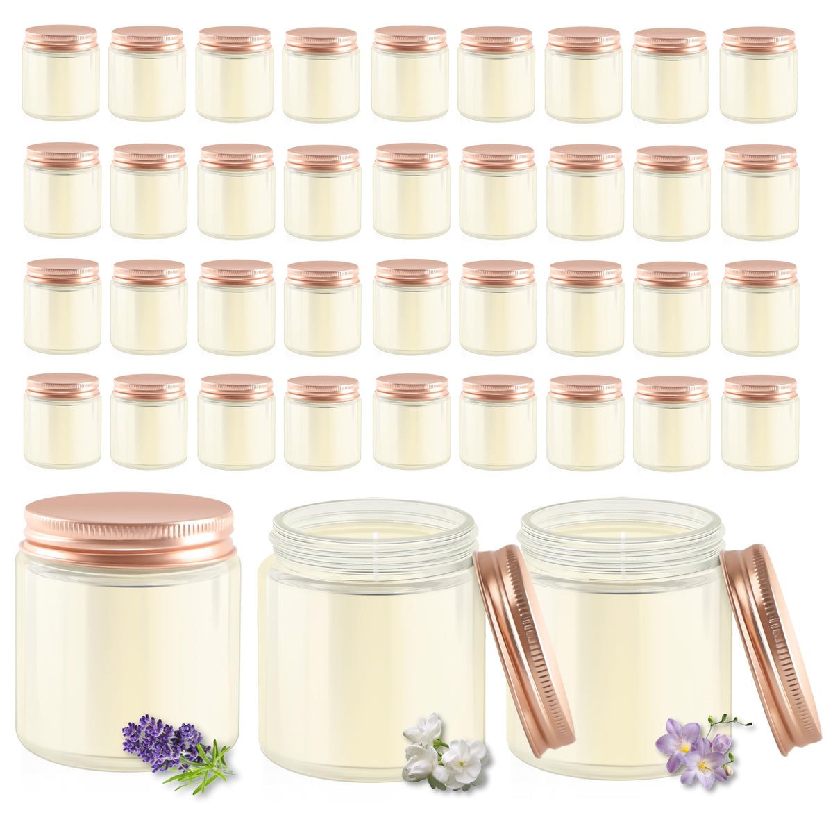 ACITHGL 36 Pcs 4oz Mini Mason Jar Candles Small Scented Candles Bulk Aromatherapy Ideal Souvenir Favors for Wedding Birthday Party (Freesia, Lavender, Jasmine, Pink)