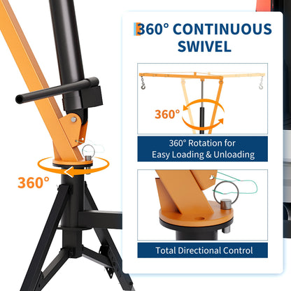 GarveeTech Heavy Duty 1000 Lbs Truck Crane, Hydraulic Hitch Mounted Hoist with 360 Degree Swivel Boom, Adjustable 3-Position Load Capacity for Farm, Construction & Engine Lifting