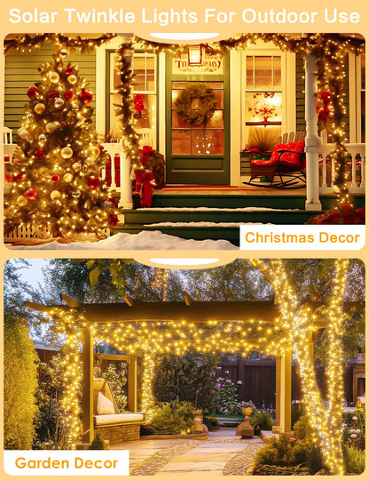 2Pack Solar String Lights Outdoor, 80FT 200LED Solar Fairy Lights, Waterproof Copper Wire & 8 Modes, Solar Twinkle Light for Garden, Tree, Wedding, Christmas Decorations, Patio, Fence (Warm White)