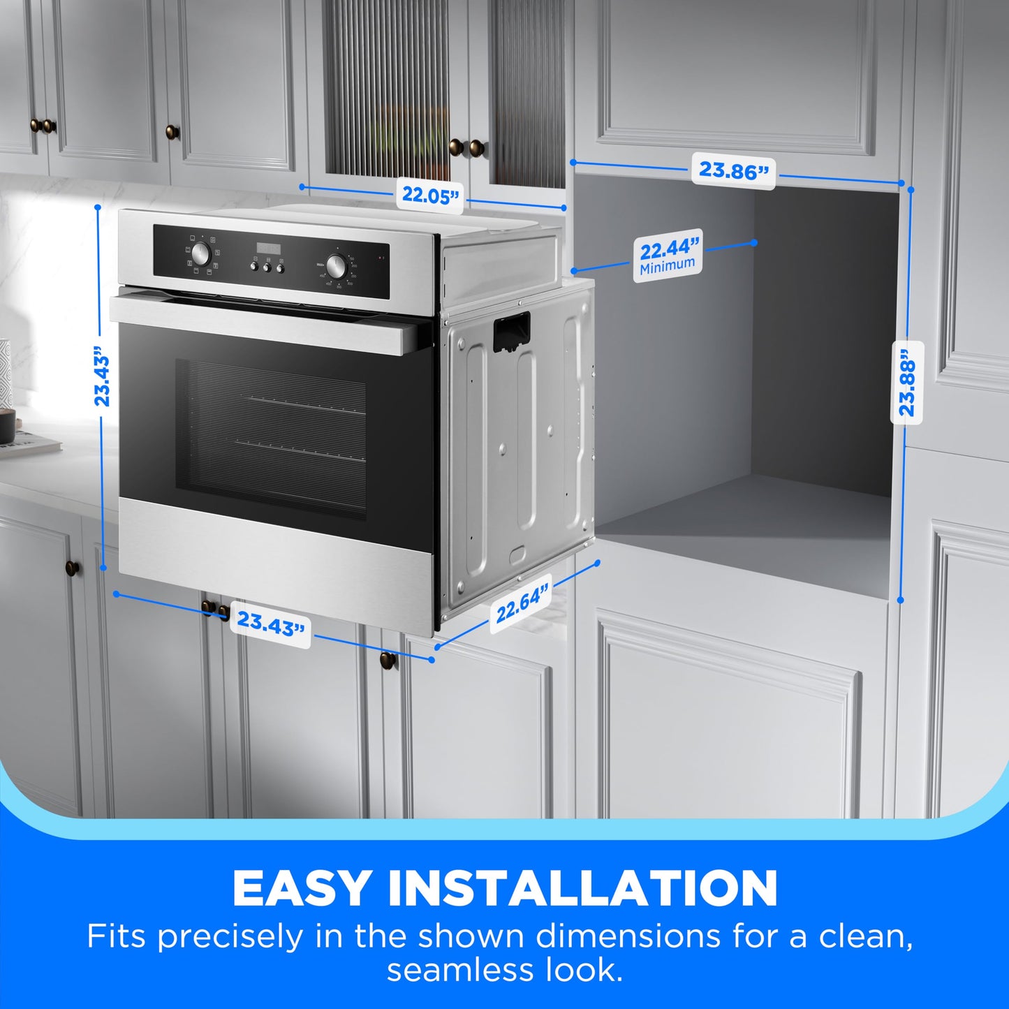 Midea 24" Single Electronic Wall Oven, 2.5 Cu. Ft.-Capacity, Built-in Oven with 8-in-1 Cooking Modes, Stainless Steel