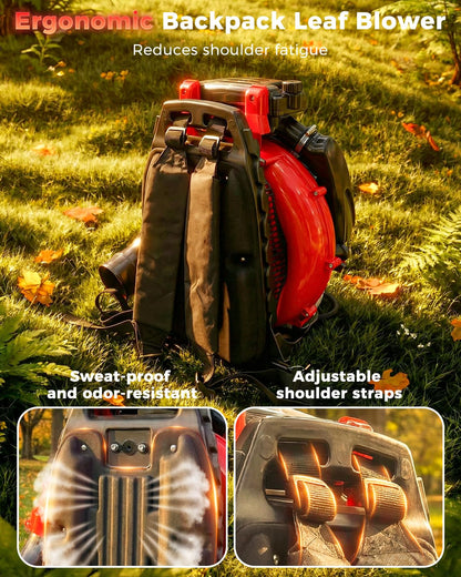 Getell 80cc Gas Backpack Leaf Blower, 900CFM 206MPH 2-Stroke Engine, Heavy-Duty Leaf & Snow Blower for Lawn, Garden & Commercial Use (Red)