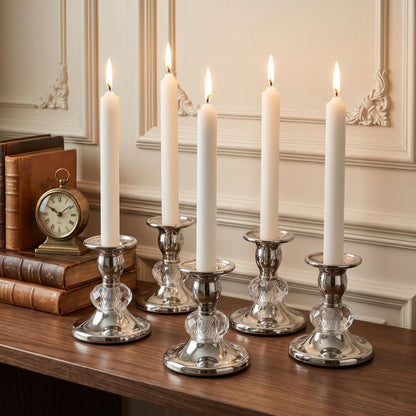 Candlestick Holders Taper Candle Holders, Candle Stick Candle Holder for Table Centerpiece, Wedding Reception, Festive Christmas Mantel Decoration or Home Decor (Silver, 3 Sets(6 Pcs))