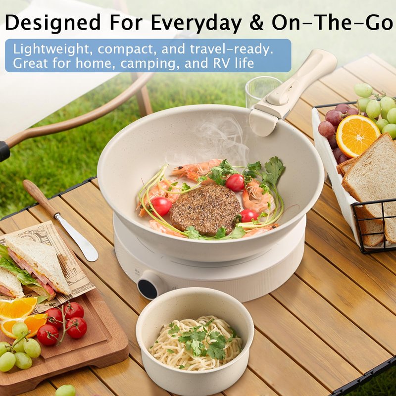 VIVIDCOOKWARE 7Pcs Non Stick Pots and Pans Set, Ceramic Cookware Set with Detachable Handle, PFAS-Free, Oven & Induction Safe (White)