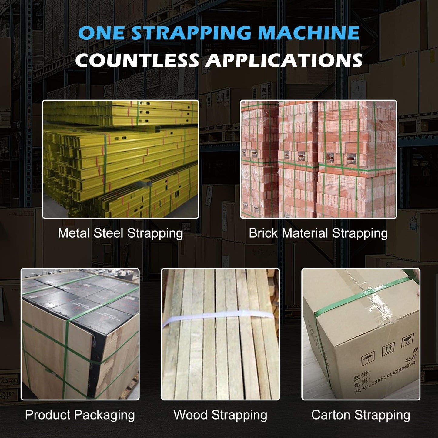 ZHONGMIN Electric Strapping Machine for 1/2"-5/8" PP/PET Straps, 2 x 4000mAh Battery Powered Automatic Banding Tool, All-in-One Portable Baler for Box and Pallet Packaging (JD13-16)