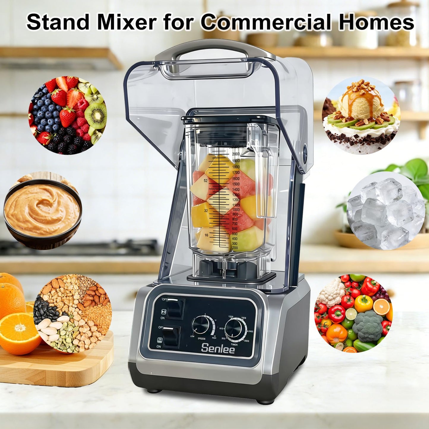 Commercial Blender for Smoothies 2200W With Quiet Shield,80oz BPA-Free Pitcher for Shakes,Self-Cleaning & Ice Crush Pro,6-leaf Stainless Steel Blade,Smoothie & Shake Maker for Restaurants, Kitchens