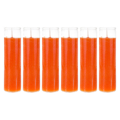 Mega Candles 6 pcs Unscented Orange 7 Day Glass Container Devotional Prayer Candles, Premium Wax Candle 2 Inch x 8 Inch, Sanctuary, Vigils, Prayers, Blessings, Religious, Memorials, Remembrance