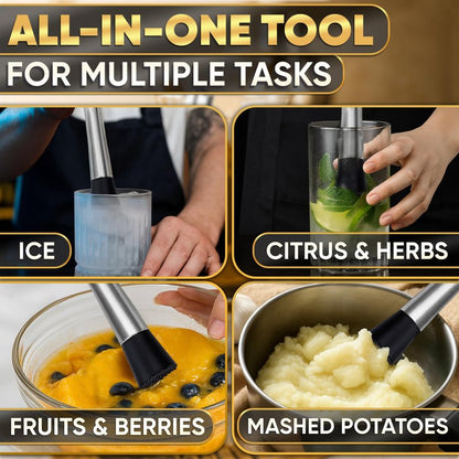 Muddler for Cocktails – 8 Inch Cocktail Muddler Tool with Stainless Steel Handle & Grooved Nylon Head – Fruit Smasher for Drinks, Mojitos, Mint, Lemons, Herbs, Berries – Home Bar & Bartender Essential