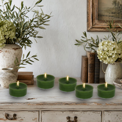 Green Tea Candles Tea Lights Smokeless Cedar Scent Tealight Candles Handmade Tealights Set of 24 Long Burning for Wedding Meditation Dinner Home Decor