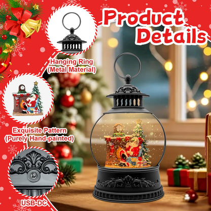 Christmas Snow Globe, Christmas Decorations Indoor, Glittering Santa Snow Scene with Music and 6H Timer, USB Lined/Battery Operated, Christmas Lantern for Holiday Decorations, Tabletop Decor for Home