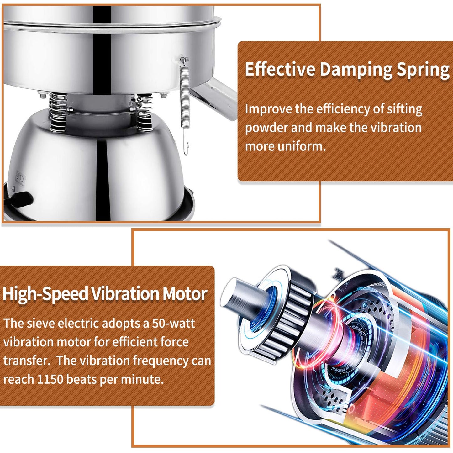 Automatic Sieve Shaker Machine, 110V Stainless Steel Vibrating Sifter with 40 & 60 Mesh Screens for Flour & Powders