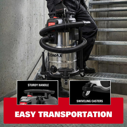 ECOMAX 8 Gallon Ultra-Quiet Shop Vacuum Wet and Dry, Stainless Steel Shop Vac with 80% Noise Reduction, 3X Longer Motor Life, 4 Peak HP Suction, Complete Accessory Kit for Garage, Workshop & Home