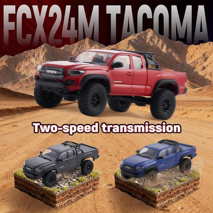 BEEZRC FMS 1/24 RC Crawler FCX24M Tacoma Toyota Official Licensed ABS Hard Body 4WD Off-Road RC Rock Truck2-Speed Transmission Hobby Grade Remote Control Car for Adults RTR red