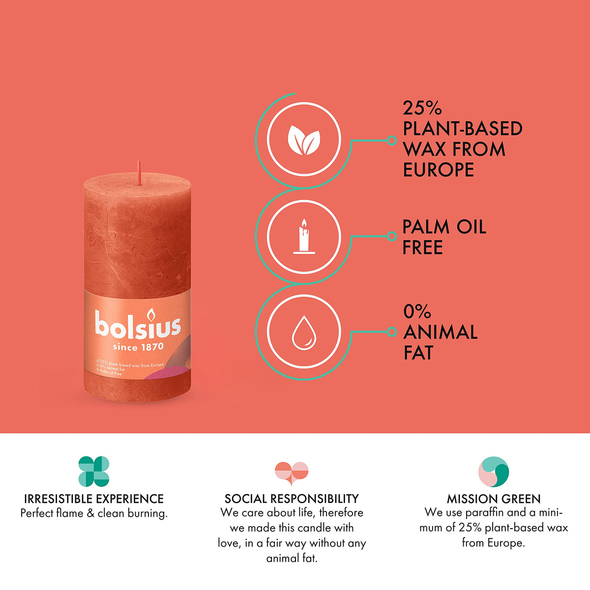 BOLSIUS 4 Pack Orange Rustic Pillar Candles - 2.75 X 5 Inches - Premium European Quality - Includes Natural Plant-Based Wax - Unscented Dripless Smokeless 60 Hour Party Décor and Wedding Candles