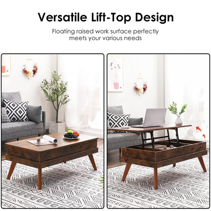 Bidiso Lift Top Coffee Table, Easy-to-Assembly Center Table with Hidden Storage Compartment, Industrial Lift Tabletop Dining Table for Living Room Reception/Home Office, Rustic Brown