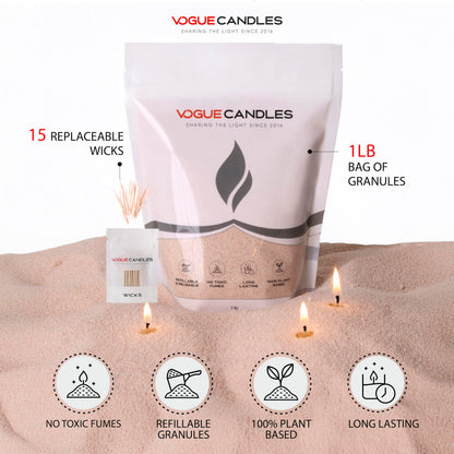 Vogue Candles Nude Pearled Candle Sand Wax (1 LB) – Sand Candle Kit with 15 Cotton Wicks for DIY Home Lighting – Plant-Based & Reusable Wax Granules Refill for Custom Vessels, Décor and Dad Gifts