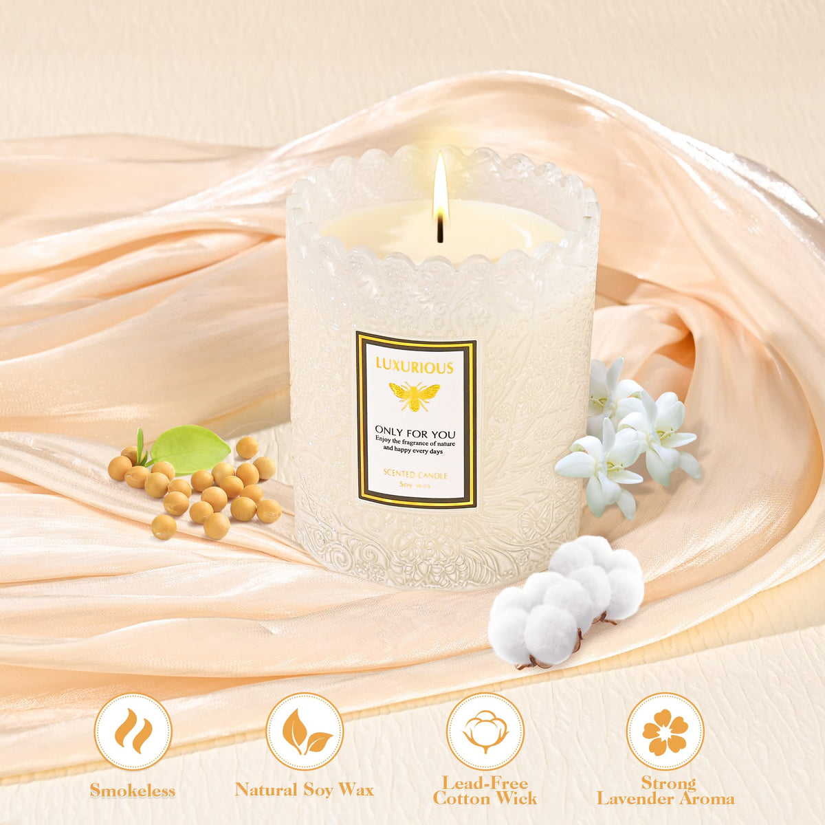 Tuberose Scented Candle, Candles for Home Scented, Luxury Jar Candles for Women, Candles Gifts for Women, Natural Soy Wax Candle, 7 oz 40 Hours