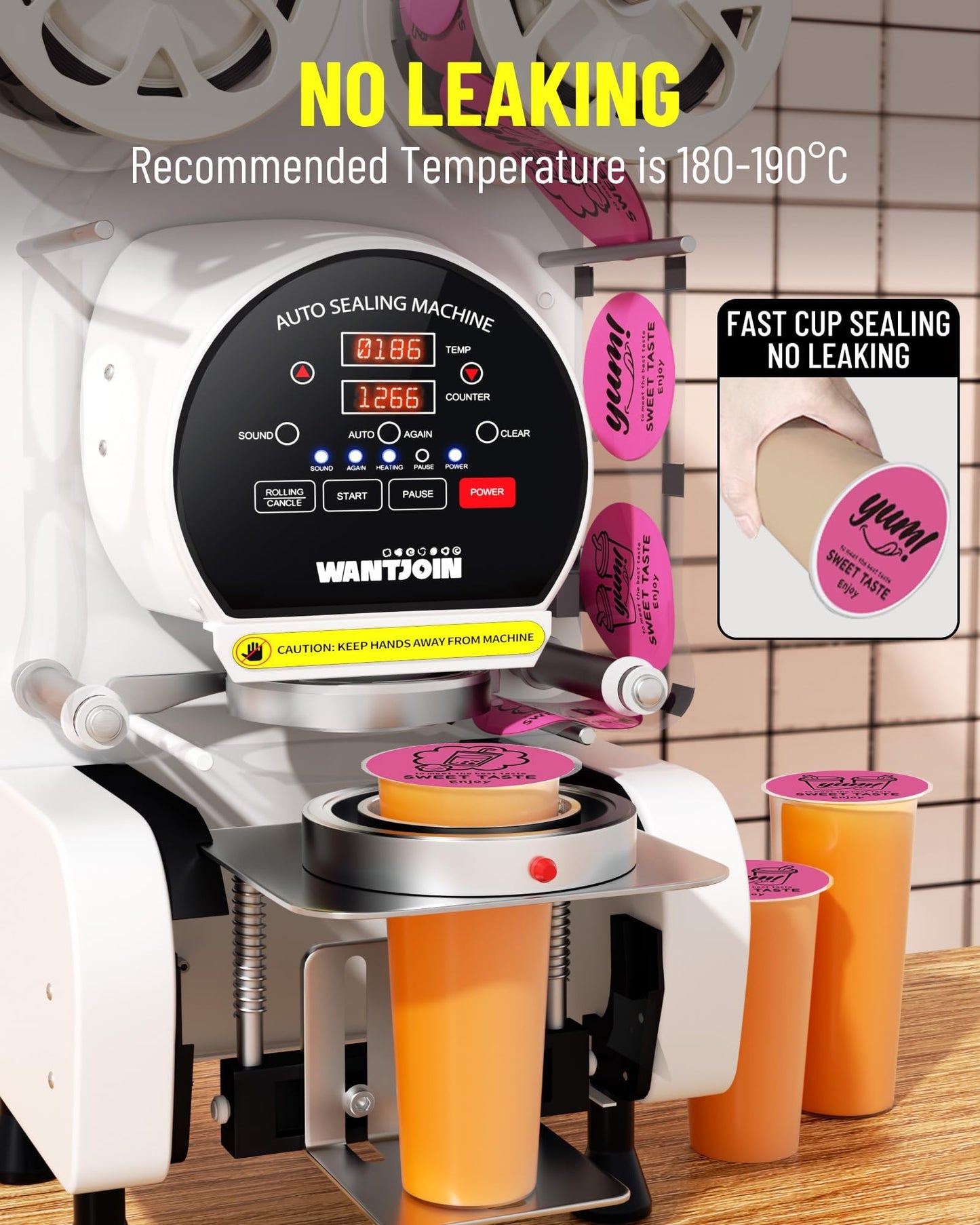 WantJoin Cup Sealing Machine - Full Automatic Cup Sealer Machine 89/90/95MM 3.50/3.54/3.74IN Electric White Cup Sealing Machine 500-600 Cups/h White
