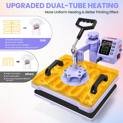 5 in 1 Heat Press Machine 12''x15'' (Purple) + Heat Transfer Paper for Dark T Shirts (10 Sheets) 8.5''x11'', Easy to Use for T-Shirts, Hats, Caps, Mugs, Plates, 360 Degree Swing Away Heat Transfer