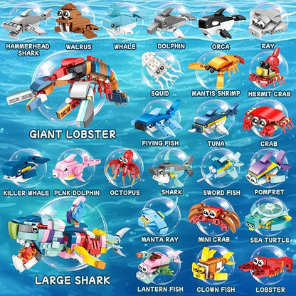 24 Packs Favors Kids Building Blocks Sea Animals Pool Party Favors Building Set for Birthday Goodie Bag Stuffers Classroom Prizes Easter for Boys and Girls Ages 6-12