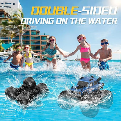 NQD® Monster Truck Toys Waterproof 360°Rotate 4x4 RC Truck Amphibious Remote Control Monster Trucks 2.4GHz All Terrain Off-Road Pickup Toy RC Car for Gifts for Boys Kids Age 6 7 8 9 10 11 12+ Blue