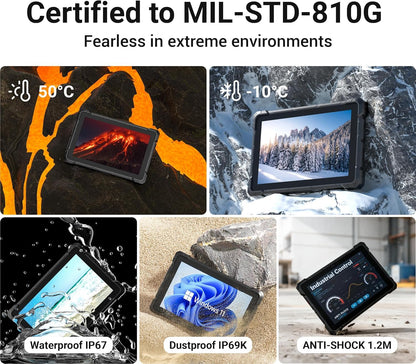 HIGOLEPC Rugged Tablet PC Outdoor Industrial Waterproof IP67 Tablet 10.1inch, J4105 Win 11 8GB RAM 128GB ROM, 1920x1200 FHD, Sunlight Readable, 8000mAh Battery, HDMI, Type-C3.1, RS232, GPS