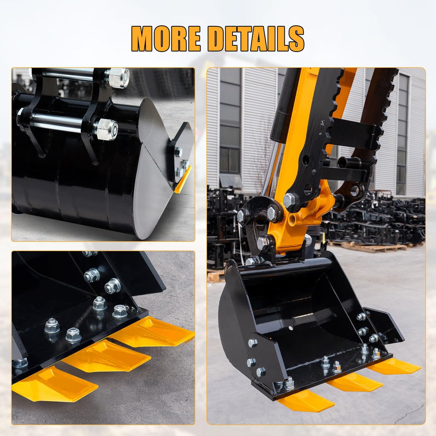 MMS 11.81in/300mm Mini Excavator Digging Bucket with Metal Teeth - 0.98"/25 mm Hole Diameter, 3.54"/90 mm Span, Mini Excavator Attachments Digging Bucket for Trenching & Digging