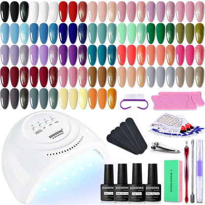 JODSONE Gel Nail Polish Kit with U V Light 32 Colors Gel Polish Nail + 4 Functional Adhesive Bottles Kit Soak Off Manicure Tools Gifts for Women