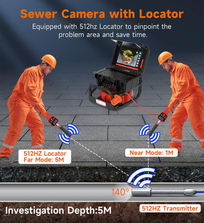 Oiiwak Sewer Camera with Locator 100ft, 7 MM Cable 10.1" 1080P Touch-Screen Sewer Pipe Inspection Camera with DVR for Drain Plumbing Pipe, 512 Hz Transmitter, Self-Leveling, Distance Counter, 12LEDs