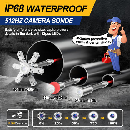 Anysun All in 1 Sewer Camera with Locator & Wheels & Pull Handle, 7MM Cable, Self Leveling, Distance Counter, 32GB Card, 9'' HD Monitor, Pipe Drain Inspection Camera IP68 Borescope (150FT/45M)