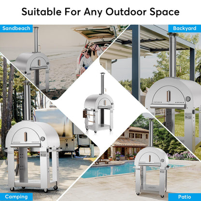 Pizza Oven, wood fire pizza oven for Outside Kitchen, Pizza Maker Oven Grill for Camping Backyard Party,38.6 Inch, Silver