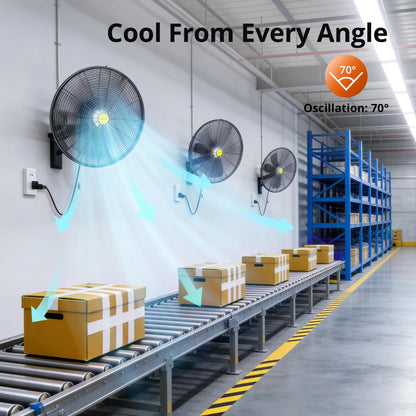 VAGKRI Wall Fan, 20 Inch High Velocity Metal Oscillating Wall Fan, 3 Speeds, 5300CFM Industrial Wall mounted Fan for Home Office Patio Garage Factory Greenhouse Warehouse Farm