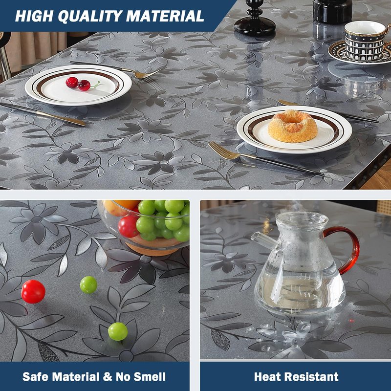 OstepDecor Floral Table Protector 36 x 60 Inch, 1.5mm Thick Plastic Table Cover, Waterproof Dining Tabletop Protector Rectangle Vinyl Tablecloth PVC Desk Pad Mat for Kitchen, Wooden Table
