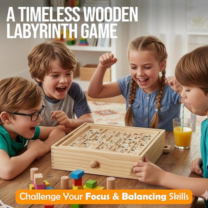 STERLING Wooden Labyrinth Marble Maze Game Large 12.75 x 11.5 Tilt Maze Game Board with 60 Waypoints and Marble Balls Included for Kids and Adults 6 Years and Up