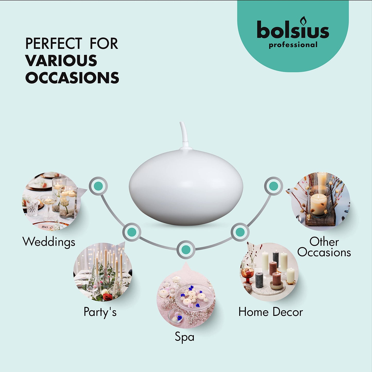 Bolsius White Floating Candles 1.75 Inch, 20 Pack Candle Set – 4,5 Hours Burn Time – Premium European Quality – Smokeless & Dripless Smooth Flame – 100% Cotton Wick – Beach, Wedding, & Party Accessory