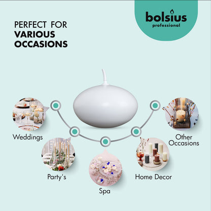 Bolsius White Floating Candles 1.75 Inch, 20 Pack Candle Set – 4,5 Hours Burn Time – Premium European Quality – Smokeless & Dripless Smooth Flame – 100% Cotton Wick – Beach, Wedding, & Party Accessory