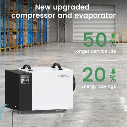 Waykar Commercial Dehumidifier with Pump and Drain Hose for crawl space, Basements, and Water Damage Unit