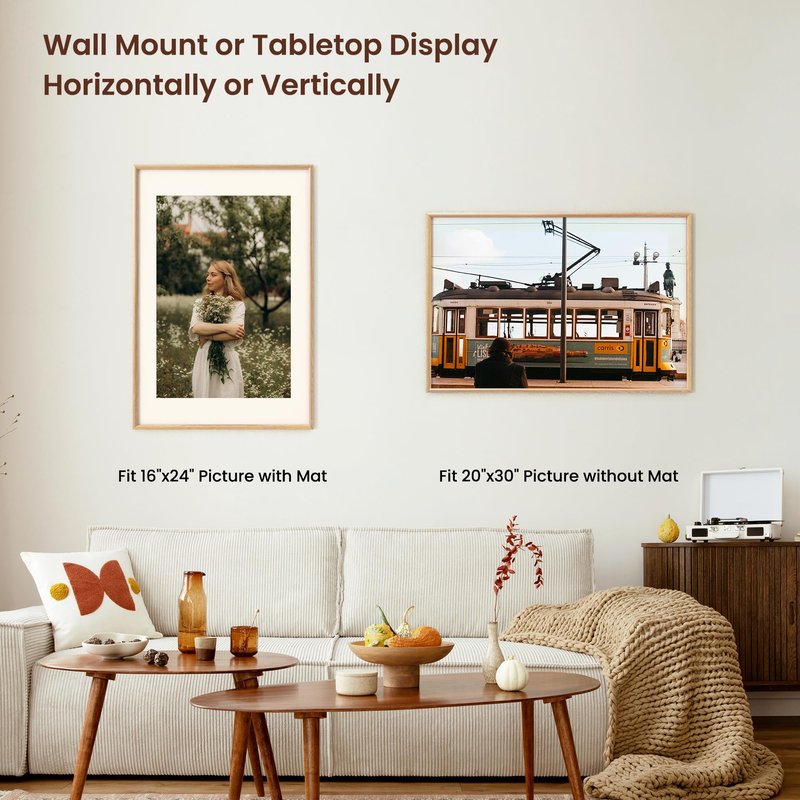 Axeman 20x30 Wood Frame - 20 x 30 Picture Frame with Real Glass - 20x30 Poster Frame with Mat for 16x24 - Natural Ash Wood Photo Frame for Wall Mount Display