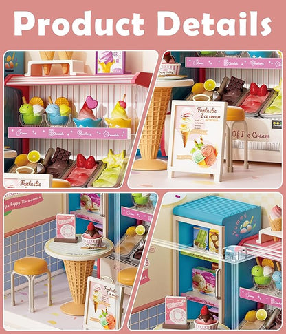Miniature Ice Cream Shop Model Kit Small-Scale DIY Building Set with Tiny Furniture Highly Detailed Collectible for Adults &amp Craft Lovers Super Mini Series
