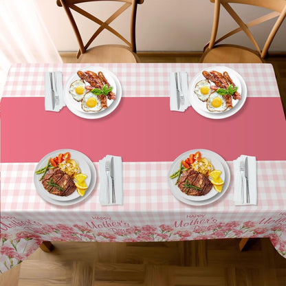 2 Pack Mothers Day Tablecloth,Mothers Decorations 54" x 108" Disposable Plastic Tablecloth,Mothers Table Cloth Plastic Pink Table Cover for Party Supplies,Birthday,Home,Dinner,Indoor,Outside Picnic