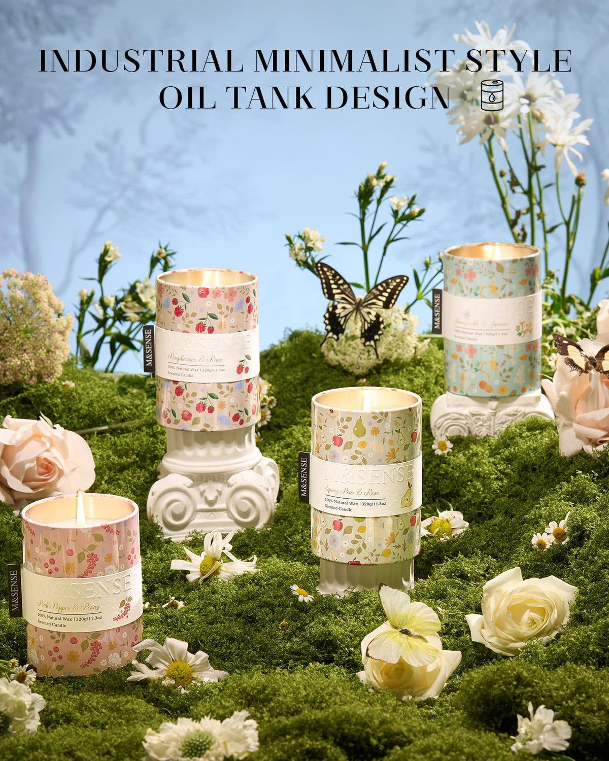 M&SENSE Spring Candle 11.3 oz,Honeysuckle Jasmine Scented Candle, Non-Toxin Soy Wax for Home Scented, Floral Candles for Women, Up to 70 Hours Burning Long-Lasting Fragrance