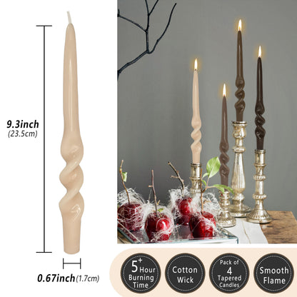 Gradient Coffee Spiral Taper Candles 10 Inch Thin Twisted Candlestick Unscented Candle Stick Smokeless Candle Gradient Tapered Candlesticks for Dinner Wedding Hygge Home Decor Holiday Relaxation