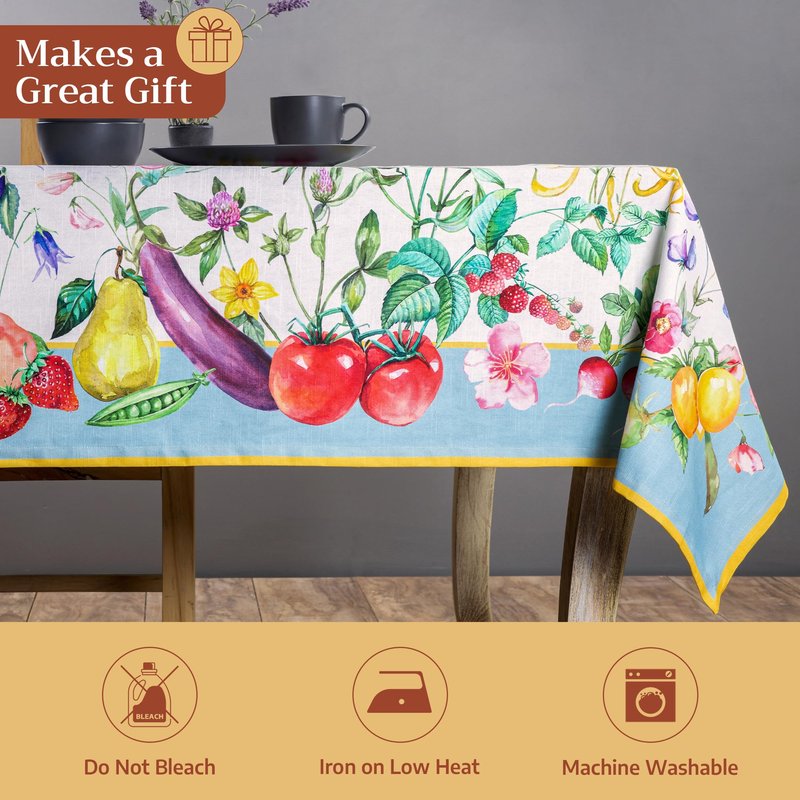 Maison d' Hermine Table Cloth Rectangle Table 100% Cotton 60 x 90 Inches Tablecloth Reusable Decorative for Dining Kitchen Room Farmhouse Home Gifts for Mothers Day Spring Summer - Giverny