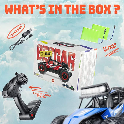 BEZGAR TB141 RC Cars-1:14 Scale Remote Control Car 2WD High Speed 20 Km/h Electric Toy Off Road RC Car Vehicle Truck Crawler with LED Headlight and Two Rechargeable Batteries for Kids and Adults