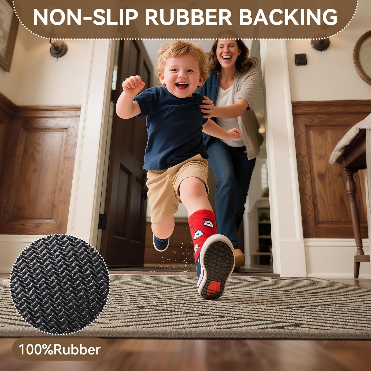 Skiennix Door Mat - Low-Profile Non-Slip Indoor/Outdoor Entryway Mat | 17"x30", Dirt-Resistant, Washable, Brown