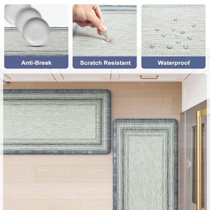 KIMODE Anti Fatigue Kitchen Mats, 17.3" x 29" Farmhouse Kitchen Rugs, Cushioned, Non-Slip Waterproof Comfort Thick Kitchen Floor Standing Mat for Corner Sink, Laundry Floor, Blue and Gray
