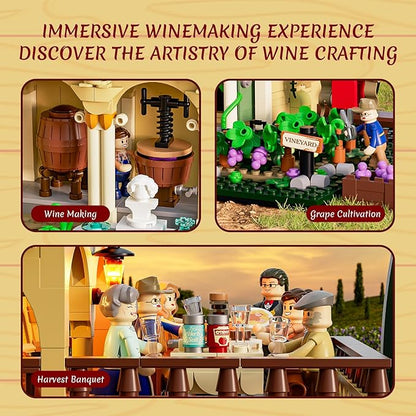 Farm Vineyard-Estate Lighting Building-Bricks-Set - 2800 Pcs Winery Chateau House Collection LED Light Wine Cottage Model Display Set for Adults and Farm Series Building Collectors