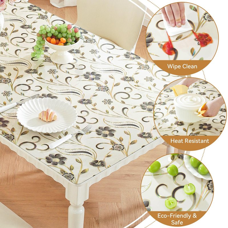 LovePads Feather Table Protector 24 x 48 Inch, 1.5mm Thick Plastic Table Cover, Waterproof Vinyl Tablecloth Rectangular Desk Protector Mat for Kitchen, Dining Room & Coffee Tabletop