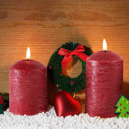 Eywamage Red Flameless Pillar Candles with Remote, Christmas LED Candles Battery Powered Flickering Real Wax Set of 3