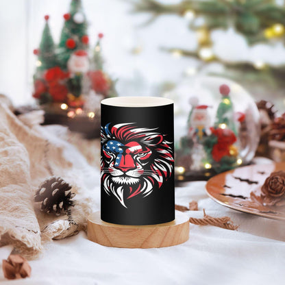 Grgvtei Flameless Candles American Flag Lion Head Flickering LED Pillar Candles with Remote & Timer, Battery Operated Set of 2 Warm Glow for Wedding Party Home Decoration